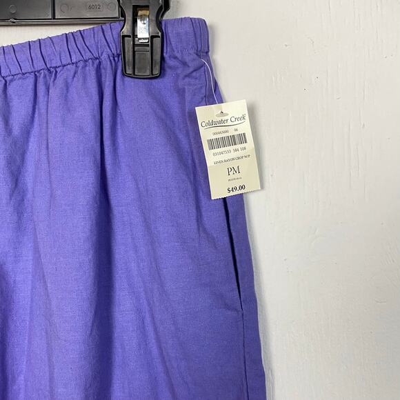 Coldwater Creek Purple Linen Blend Pull On Crop Pants Size Medium Petite - Picture 3 of 7